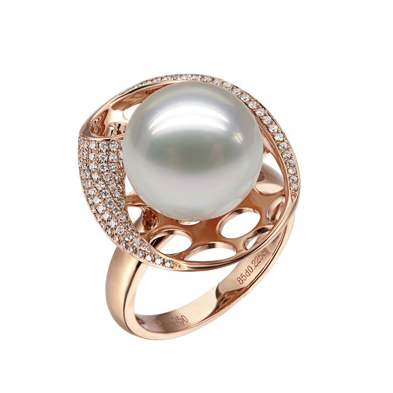 Bague corail starlette - Perle d'Australie, or rose et diamants - 1