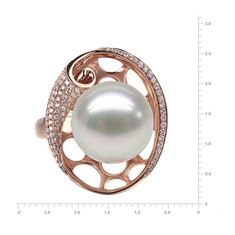 Bague corail starlette - Perle d'Australie, or rose et diamants - 2
