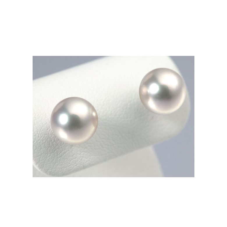 Boucles d'oreilles clous or blanc - Perles Akoya de mer Japon 8/8.5mm - 3