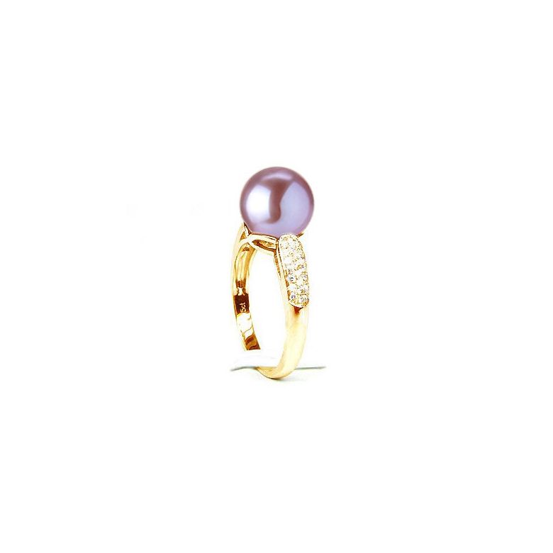 Bague Cyrène. Perle Lavande Or jaune, Diamants - 3