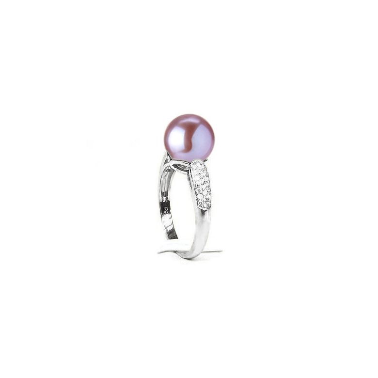 Bague de Perle de Culture Eau Douce blanche, Or blanc Diamants - 7