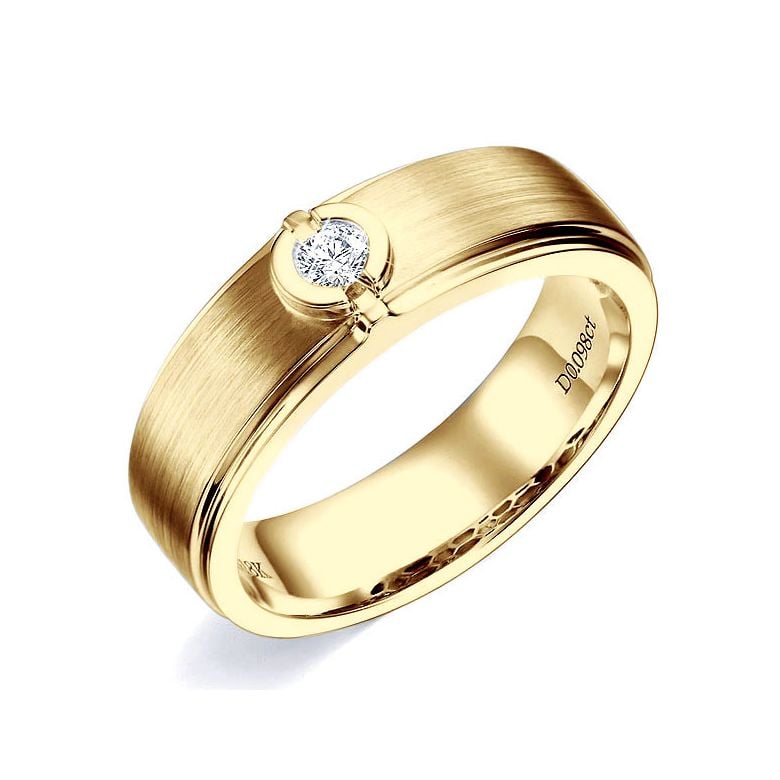 Bague Homme or jaune. Diamant solitaire. Or 750/1000 brossé et poli | Lorenzo - 1