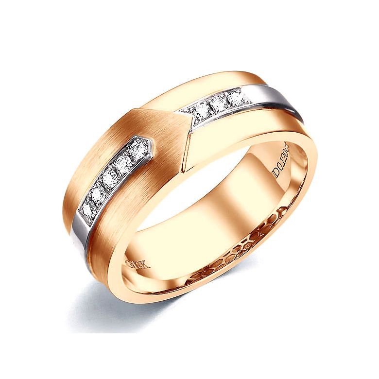 Bague Homme moderne. Or rose et blanc 18cts, 8 Diamants VS / G | Camillo - 1