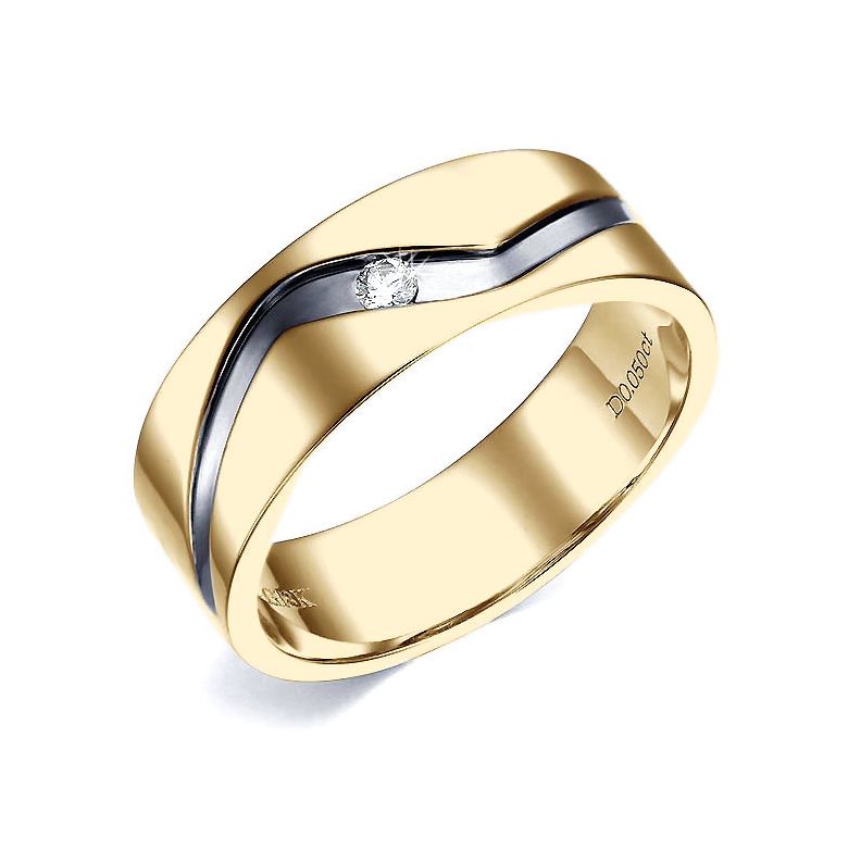 Bague anneau originale Homme en or jaune - Diamant demi-clos serti | Démétrius - 1
