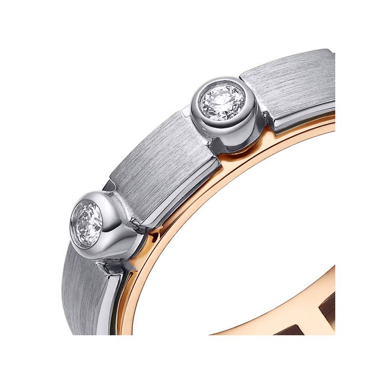 Bague contemporaine homme. Or blanc et rose, diamants sertis clos | Phède - 2