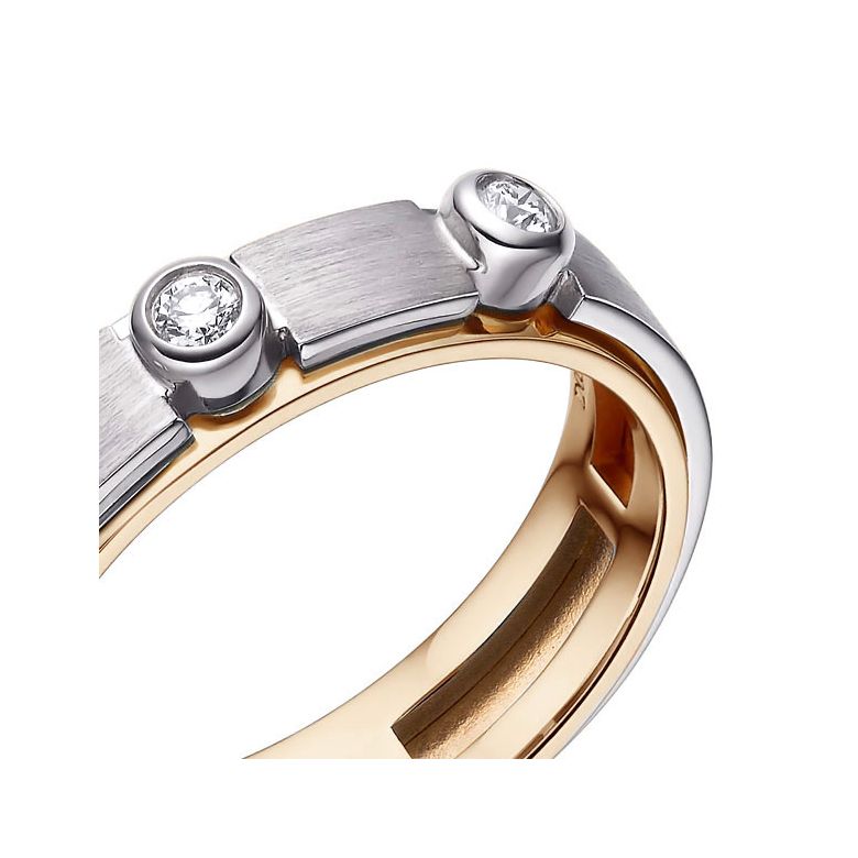 Bague contemporaine homme. Or blanc et rose, diamants sertis clos | Phède - 3