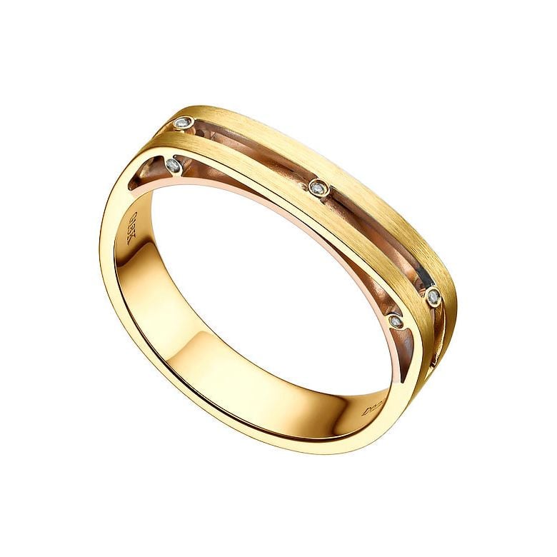 Bague contemporaine or jaune et rose 18cts - Diamant 0.02ct | Junon - 1