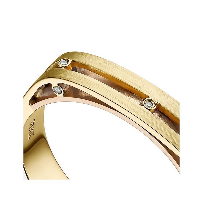 Bague contemporaine or jaune et rose 18cts - Diamant 0.02ct | Junon - 2