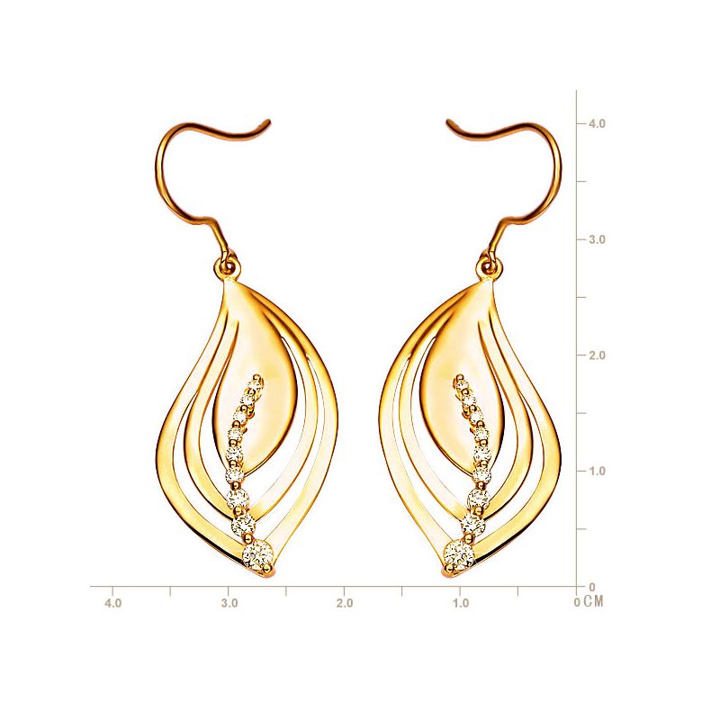 Boucle oreille crochets formant 2 feuilles en or jaune - Diamants - 2