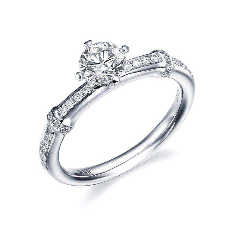 Bague bambou solitaire platine - 1