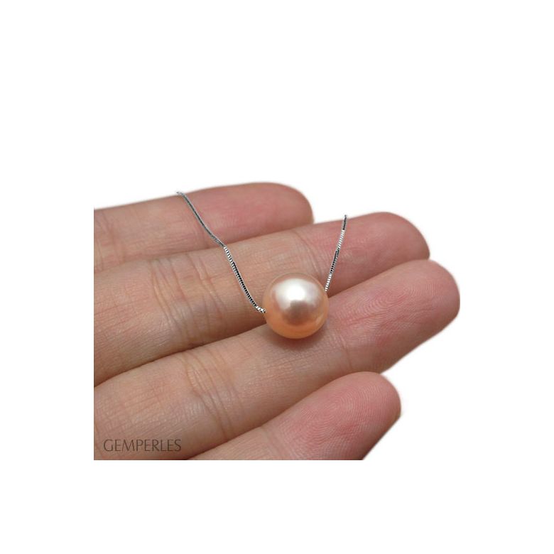Collier pendentif perle blanche - Chaine or blanc - 6