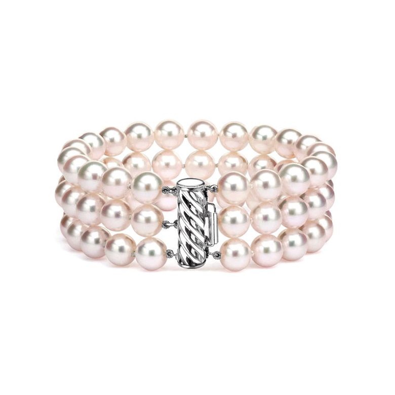 Bracelet 3 rangs - Bracelet perles Japon - Perle Akoya - 6.5/7mm - 2