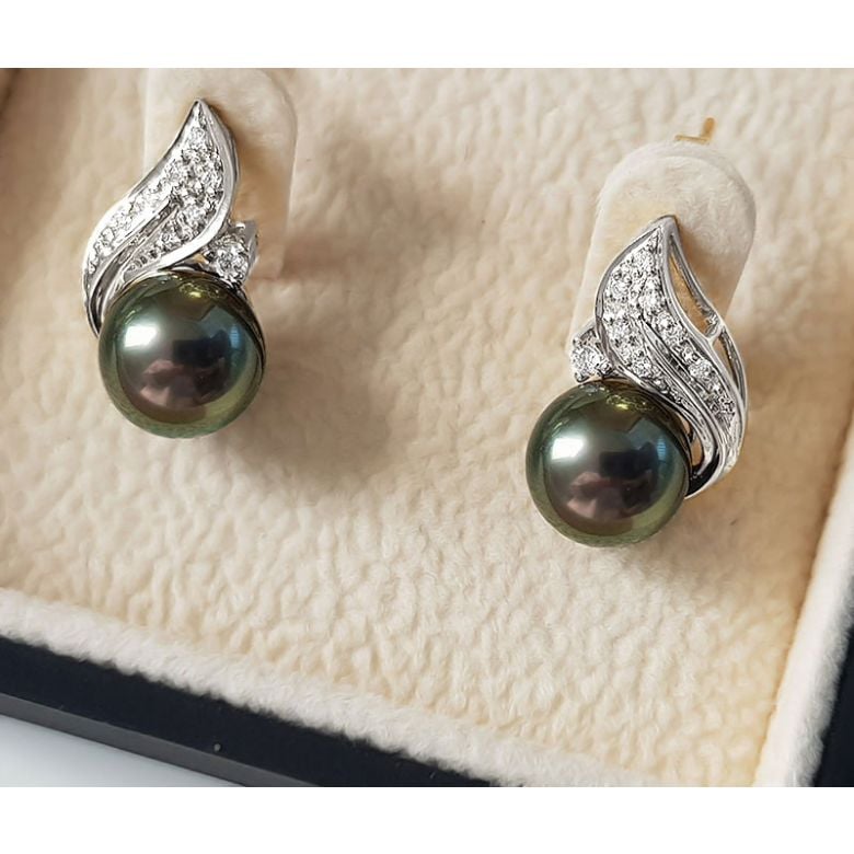 Boucles Oreilles Perles Rosée du Soir Tahitienne. Or blanc - 4