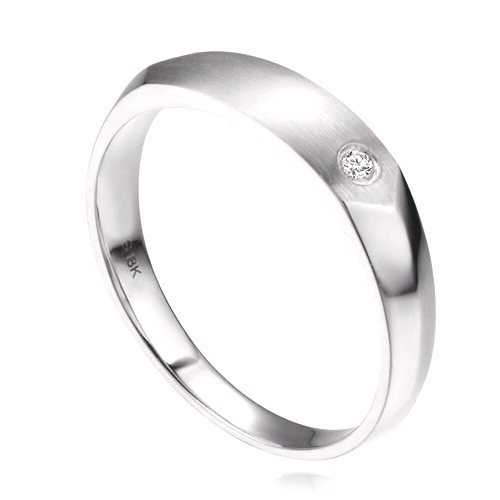 Fede da uomo Gemperles, oro bianco spazzolato e lucido, diamante interno
