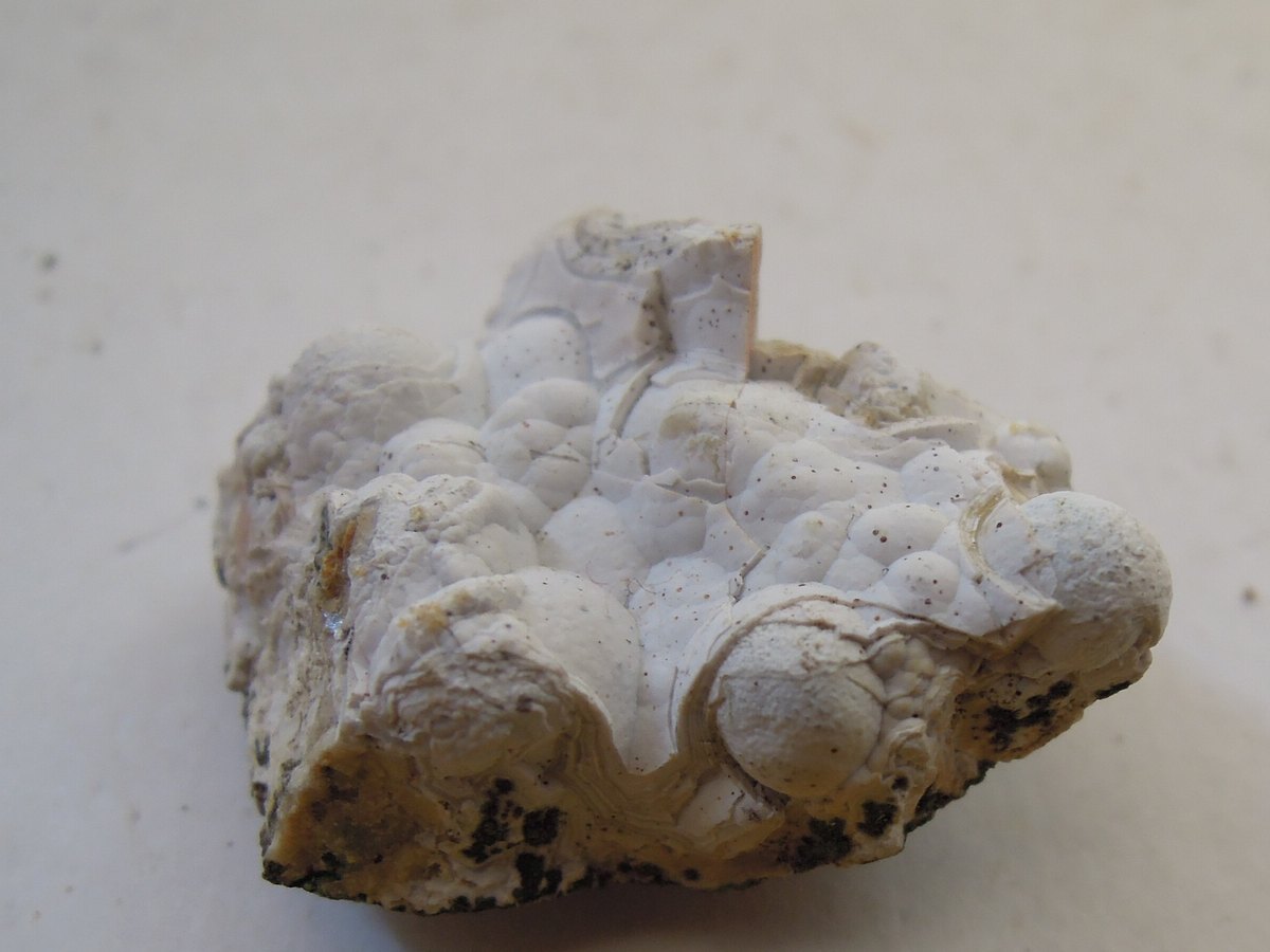 Croûte mamelonnée de cacholong, opale blanche laiteuse, de Rudice en Moravie
